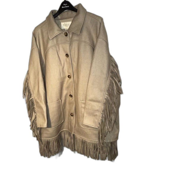 TWRHLL by Christie Brinkley Brushed Faux Melton Jacket with Fringe Tan NEW 2XL - Picture 2 of 8